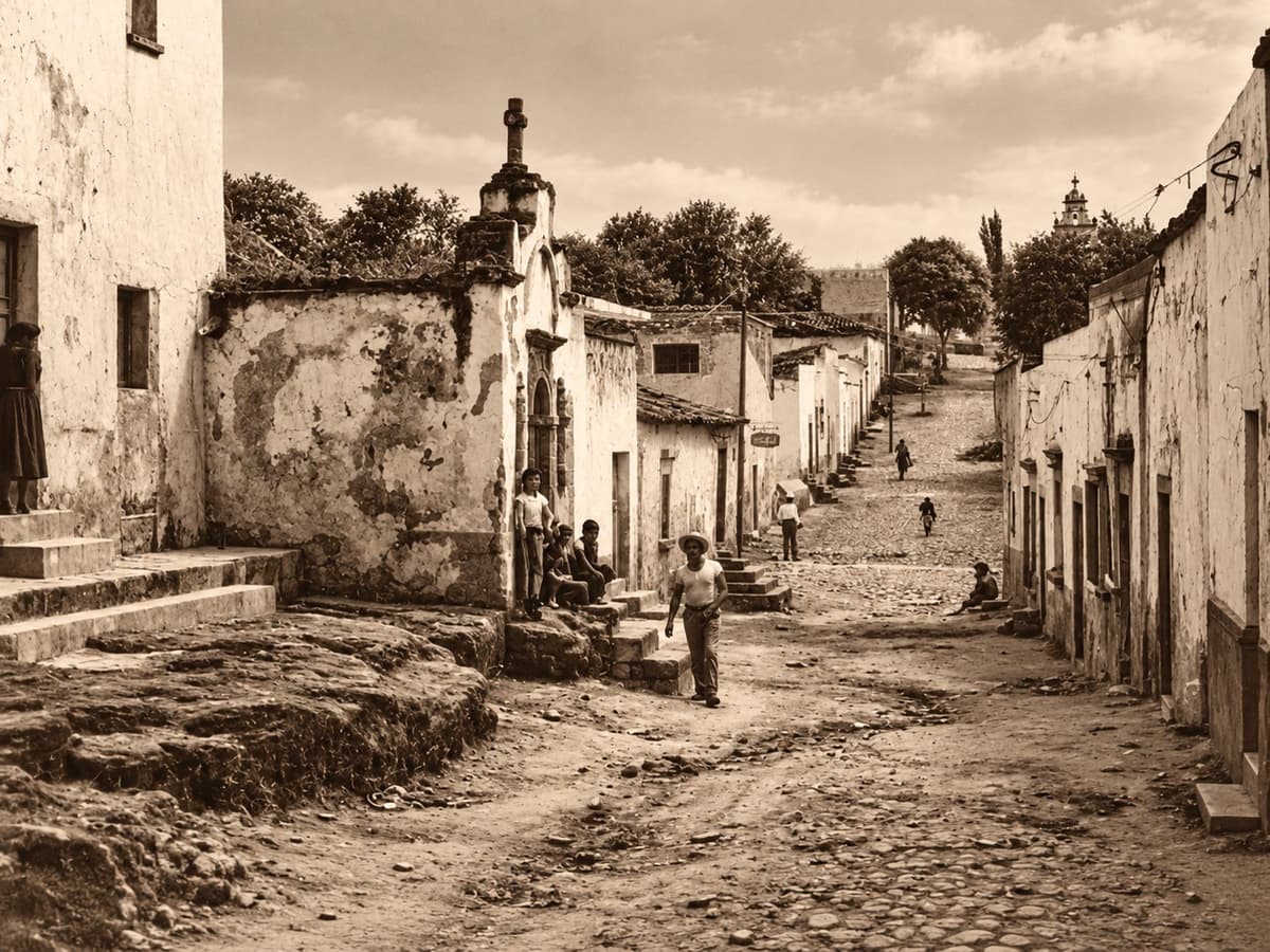 Fotografía antigua: Calle 2 de Abril, aún sin pavimento y directamente sobre las peñas
