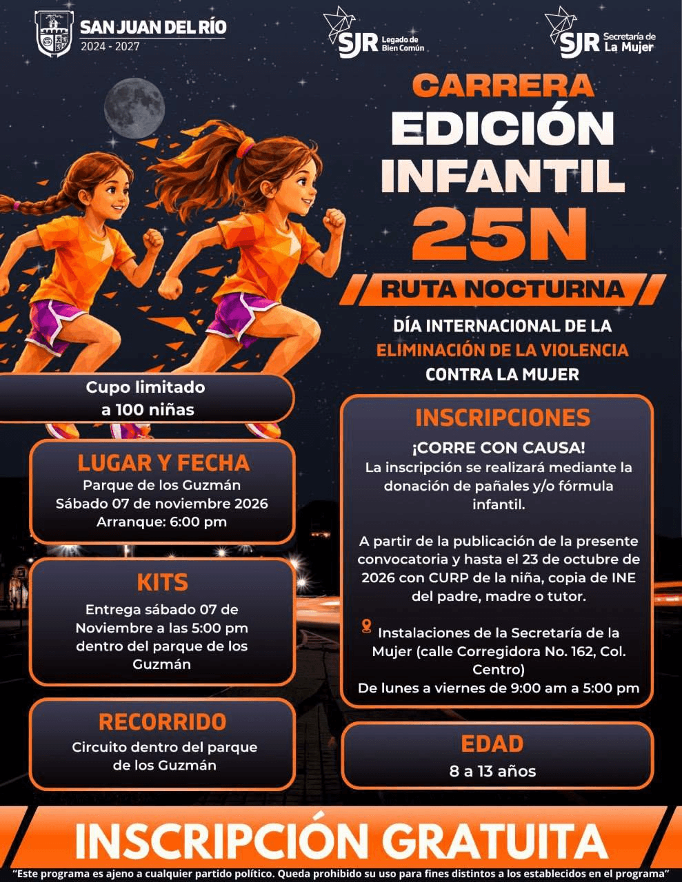 Cartel oficial: Carrera Edición Infantil 25N · Ruta Nocturna